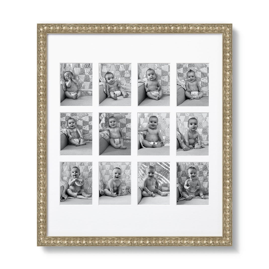 Twelve black and white photos