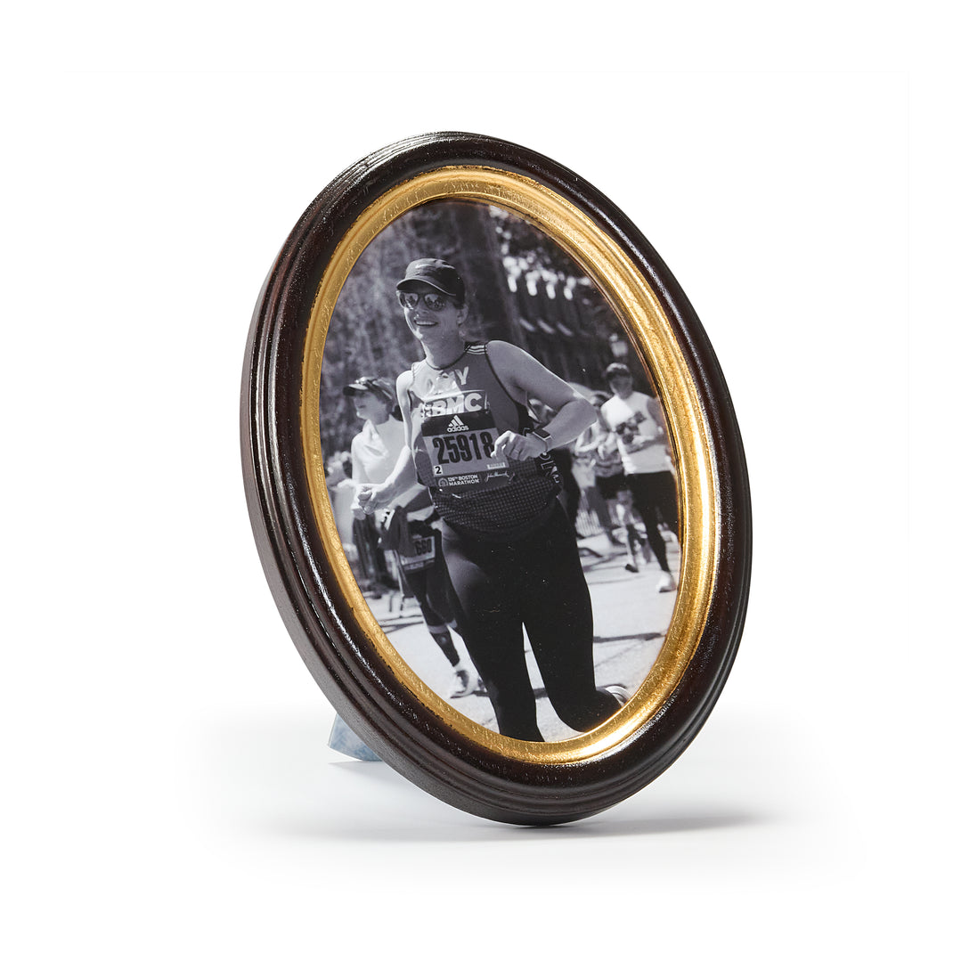 Antiqued Oval Tabletop Frame – Polished Wood and Gold