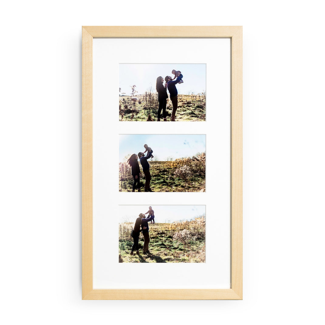 Three stacked photos of a family in the Vertical Trio