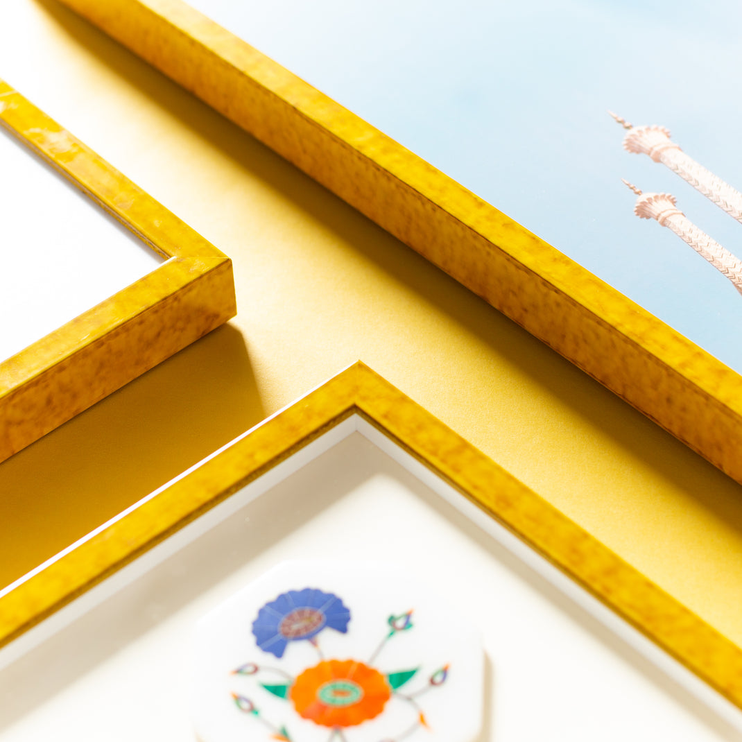 frame corners of mustard yellow glazed Agra frame