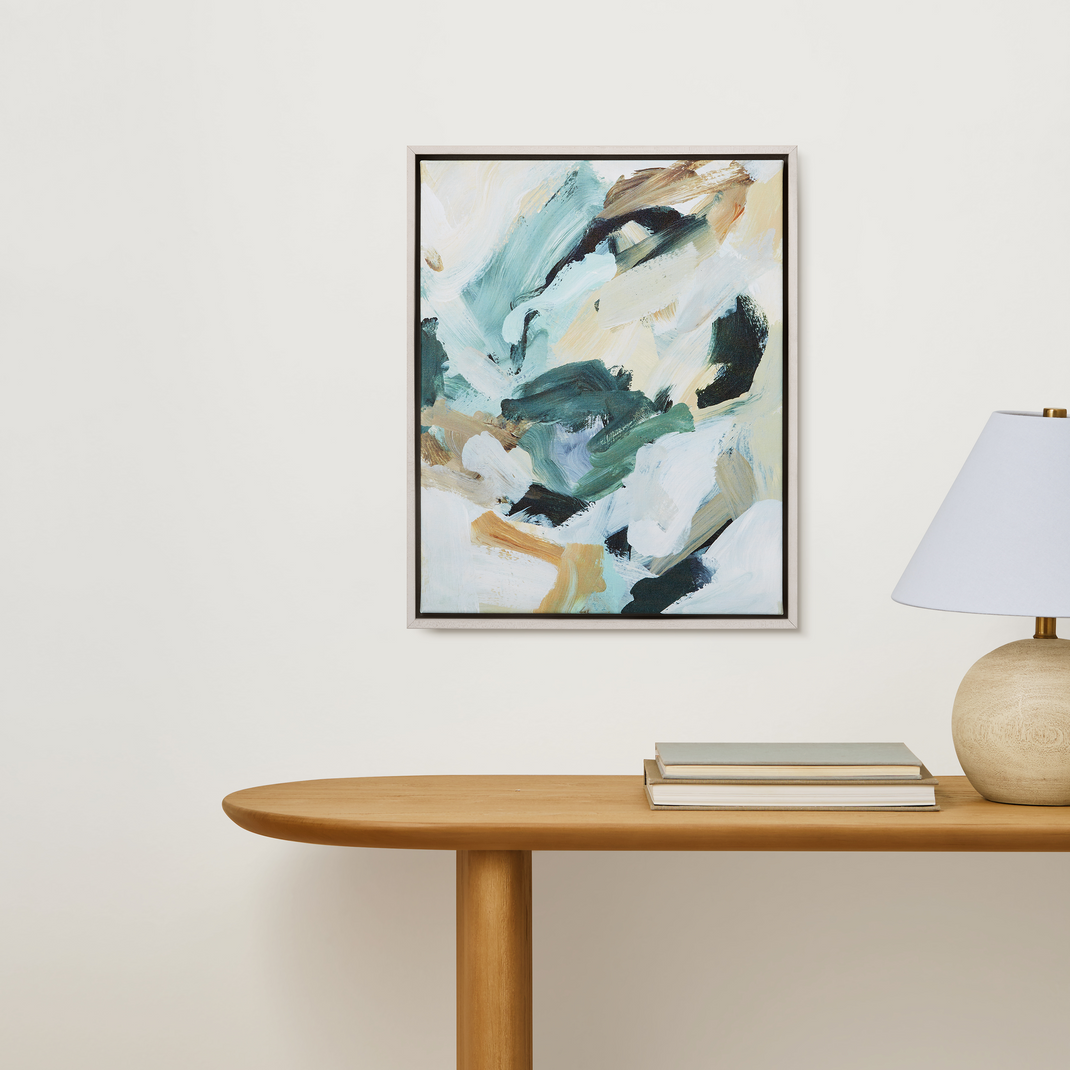Abstract art framed in a bleached maple frame.