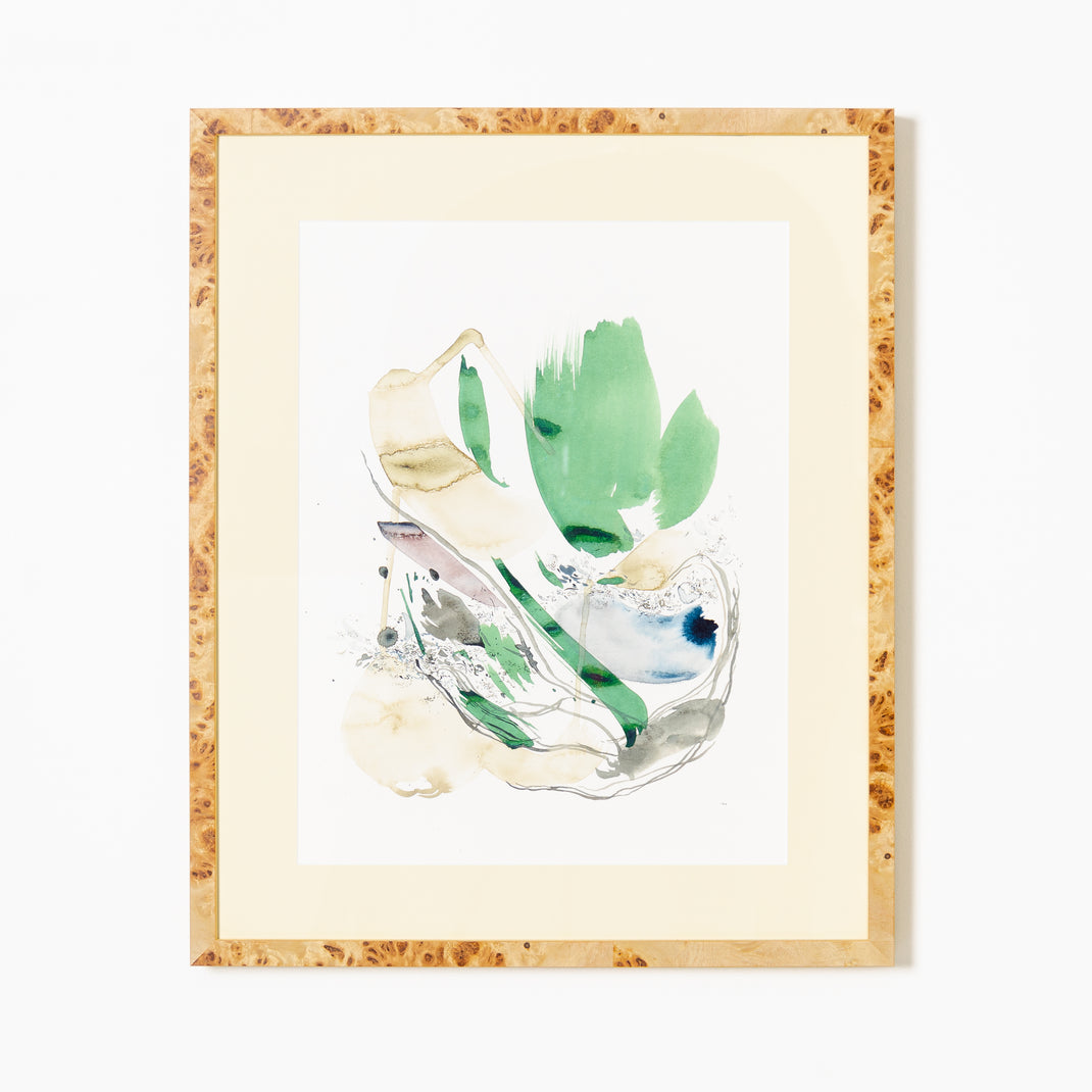 abstract art framed in burl wood gallery Giza frame with an off-white mat