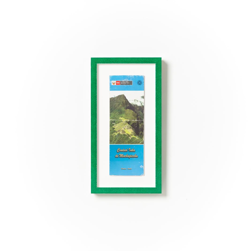 Macchu Picchu map framed in emerald green glazed Lima frame