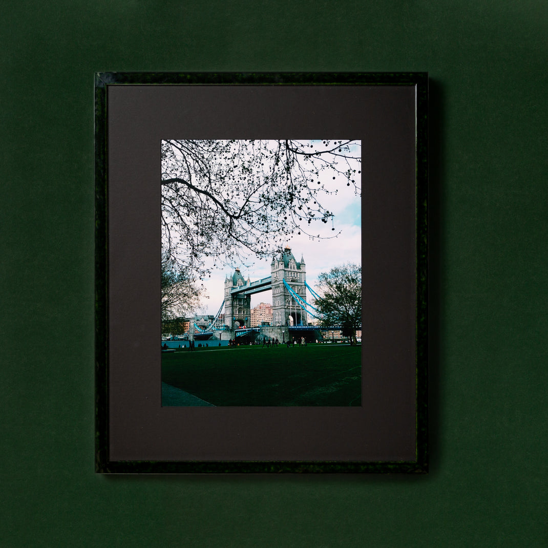 photo on the London bridge framed in green glazed London frame