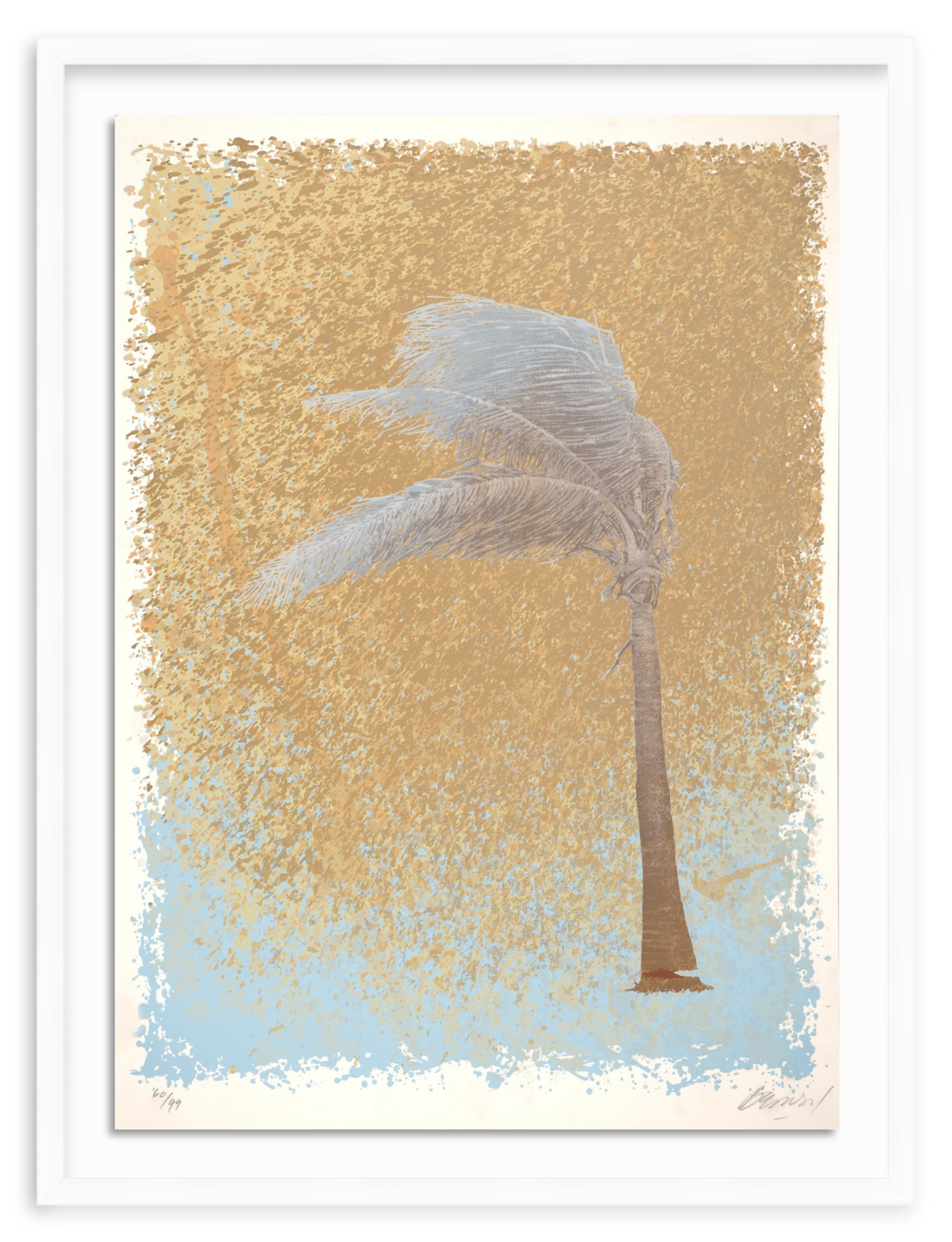 white palm tree with gold and blue accents