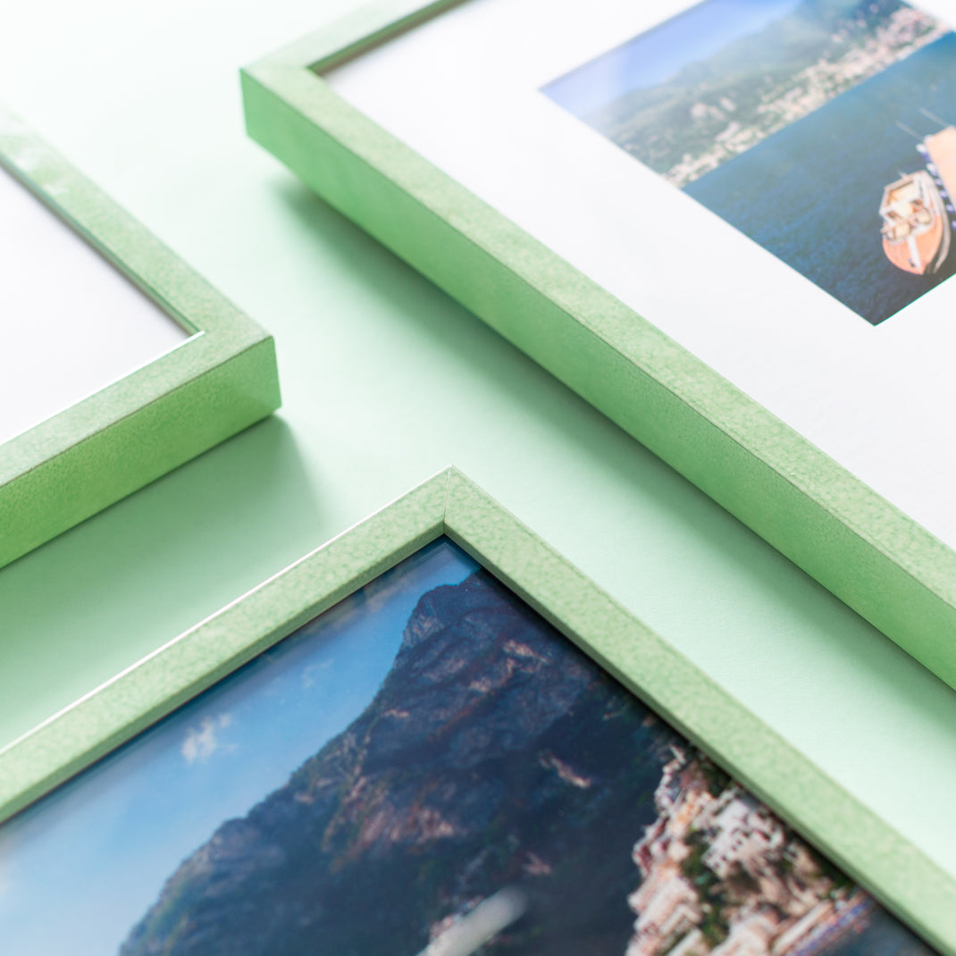 corners of mint green glazed Positano frame