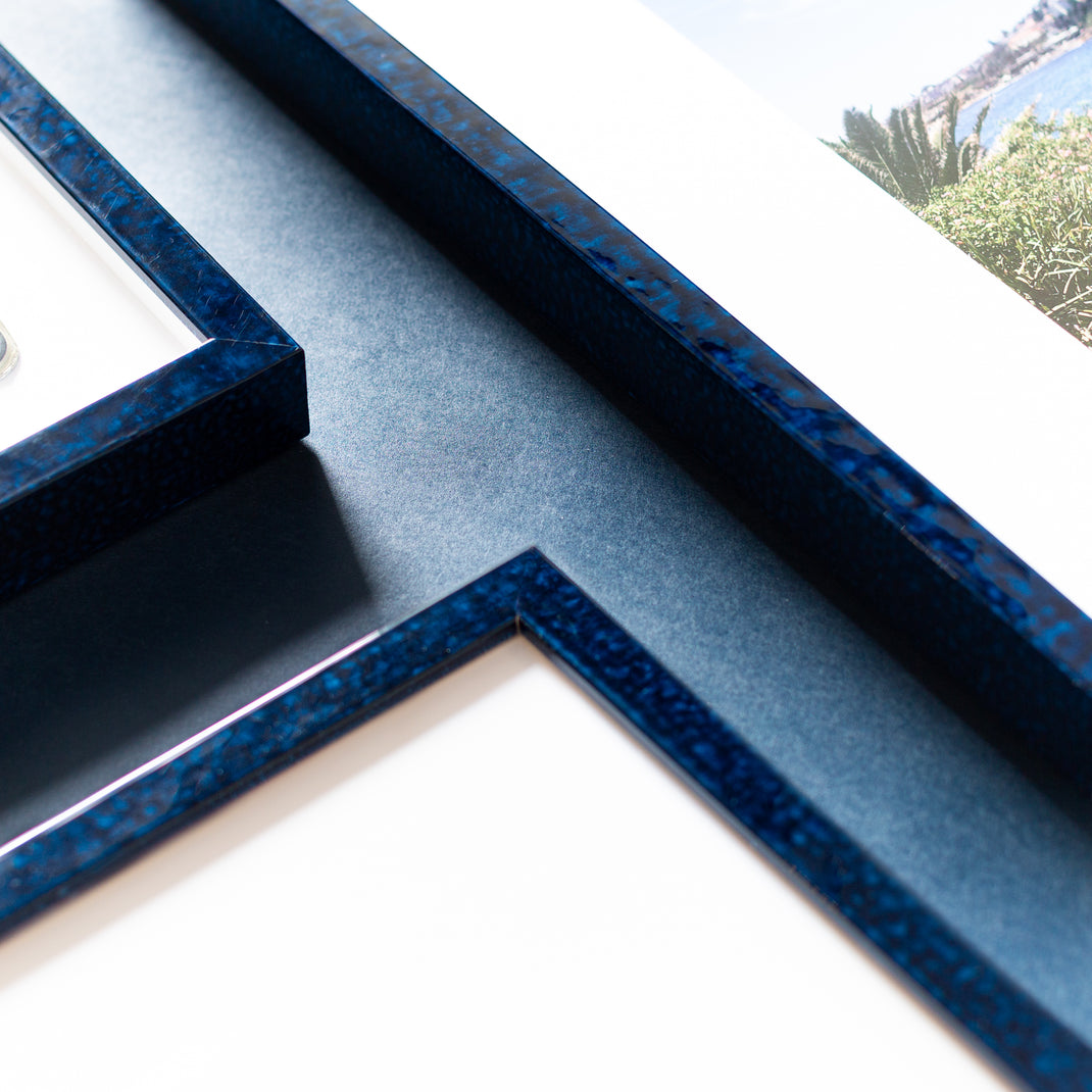 corners of deep blue glazed Sydney frame