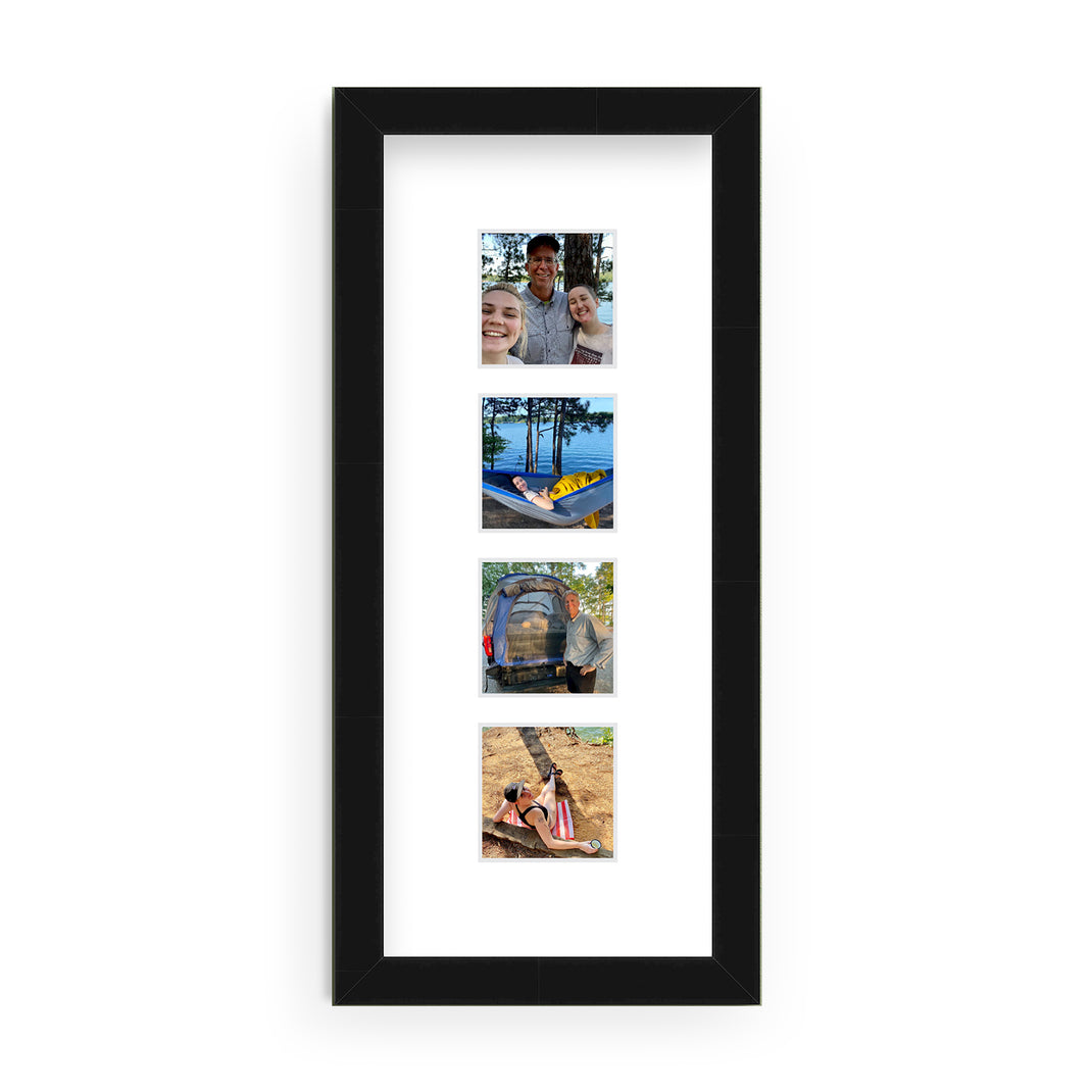 Stacked photos of a family camping together in the Photostrip