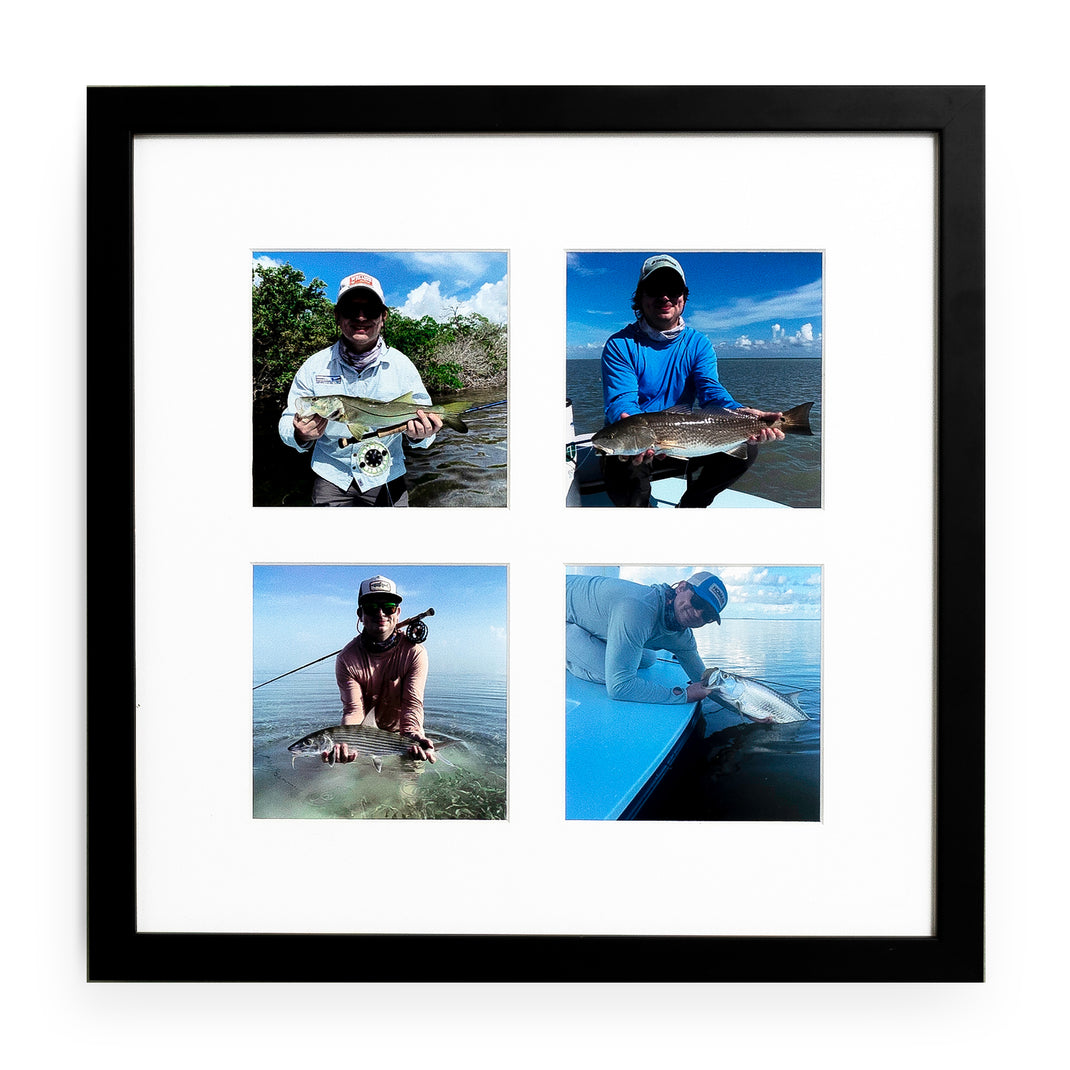 Four photos of a man with a fish in the Quartet